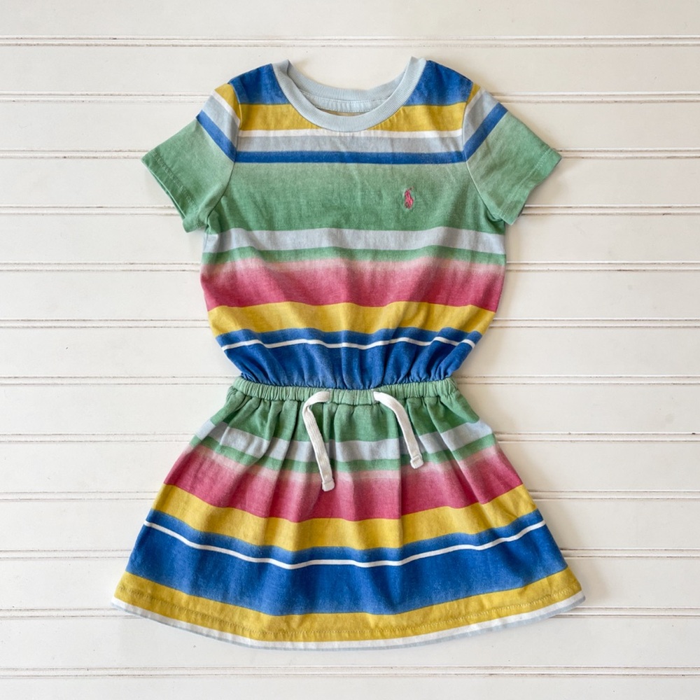 POLO RALPH LAUREN EUC Colorful Striped Elastic Drawstring Waist Dress